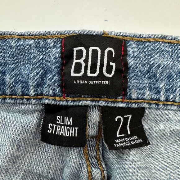 BDG Slim Straight Button Fly Distressed Raw Hem Women's size 27 Blue Jeans - Picture 3 of 5